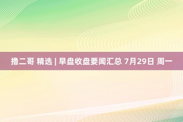 撸二哥 精选 | 早盘收盘要闻汇总 7月29日 周一