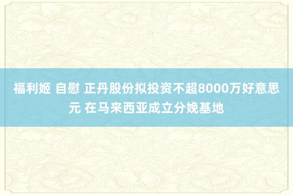 福利姬 自慰 正丹股份拟投资不超8000万好意思元 在马来西亚成立分娩基地